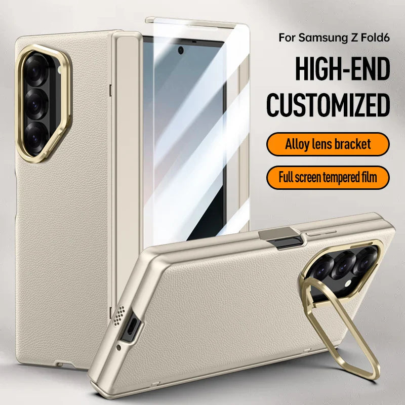 Z Fold 6 Leather Case with Camera Protection & Kickstand