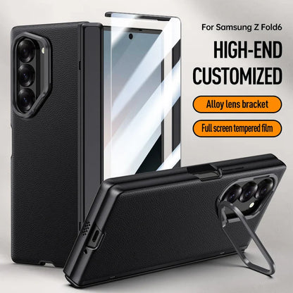 Z Fold 6 Leather Case with Camera Protection & Kickstand